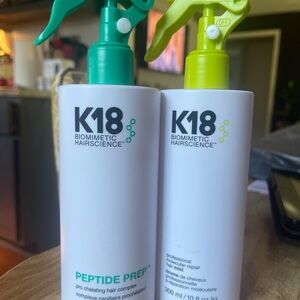 K18 professional Peptide Prep and Molecular Repair hair mist.